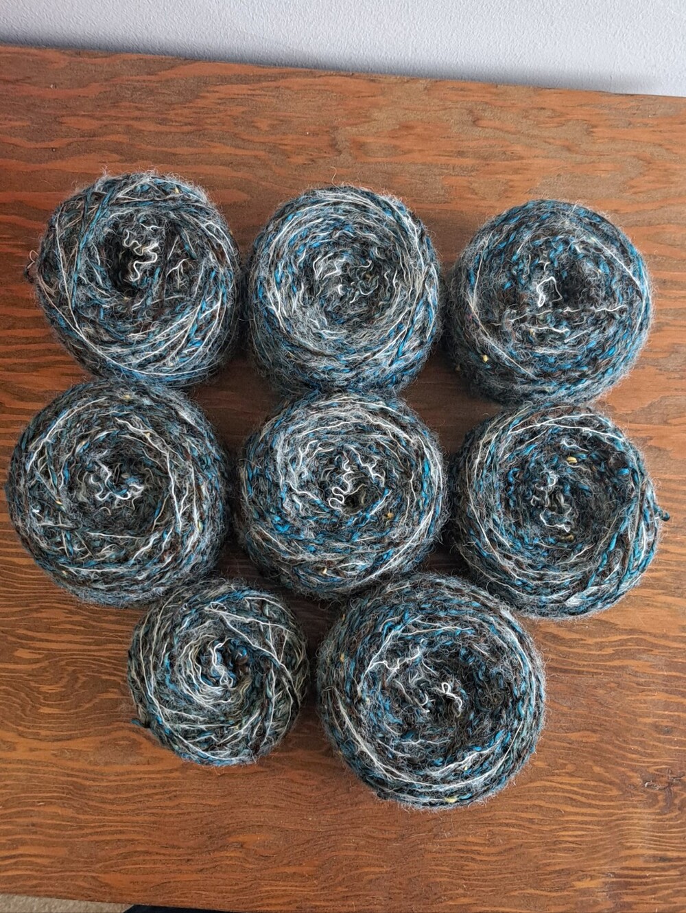 Wool Blend Textured Teal Yarn Lot, 750g